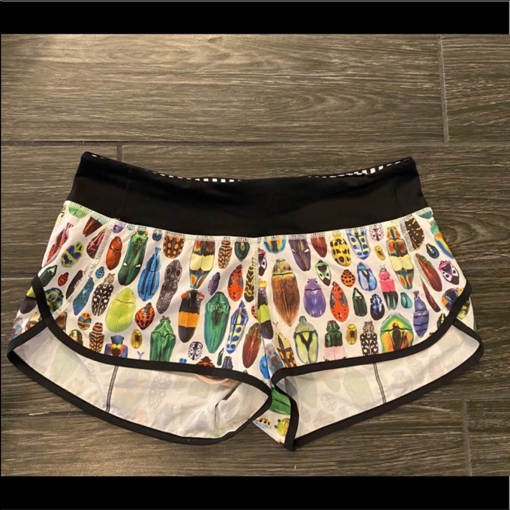 Printed Beetle-Pattern Women’s Running Shorts - White/Multicolor